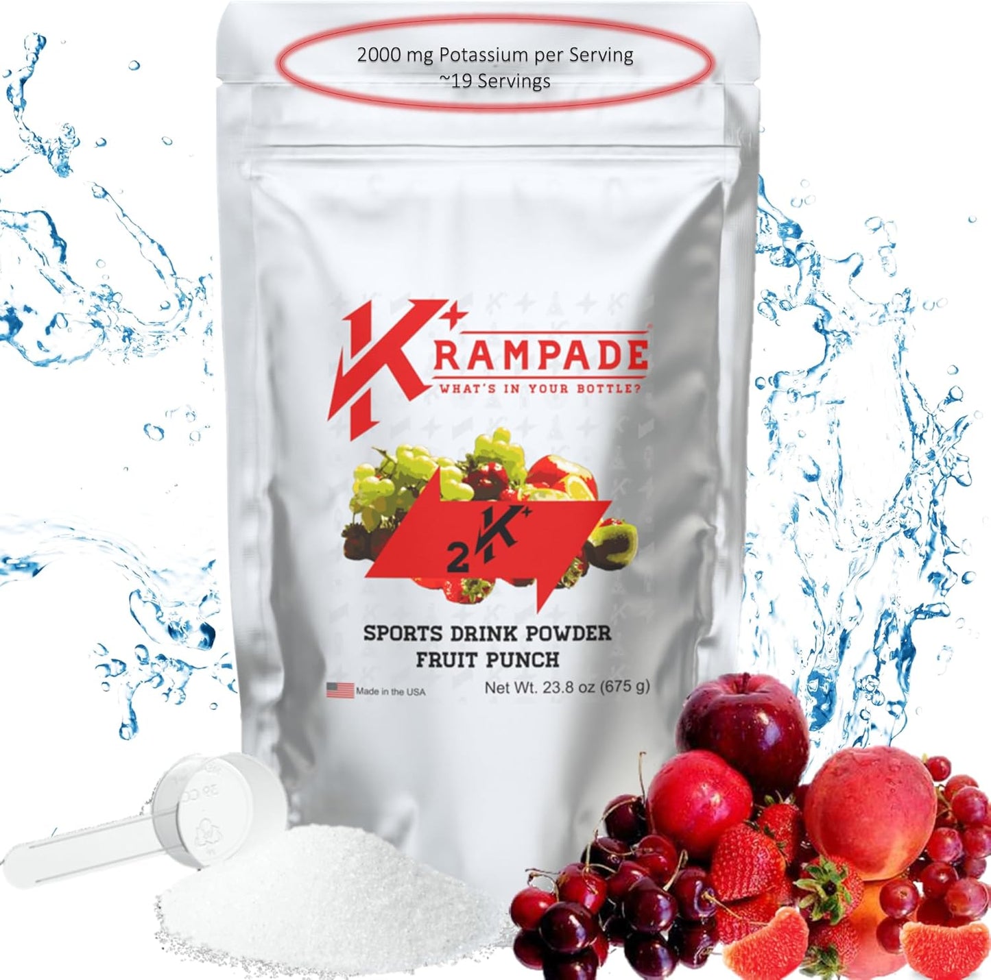 Electrolytes Powder Potassium Supplement - 2000 mg K+, >2X More Than Coconut Water | Cramp Relief and Prevention | Hydration Powder