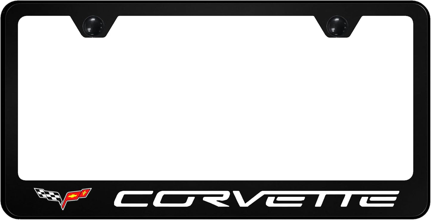 Au-TOMOTIVE GOLD INC. UV Print Logo on Black Polycarbonate License Plate Frame for Chevy Corvette C6