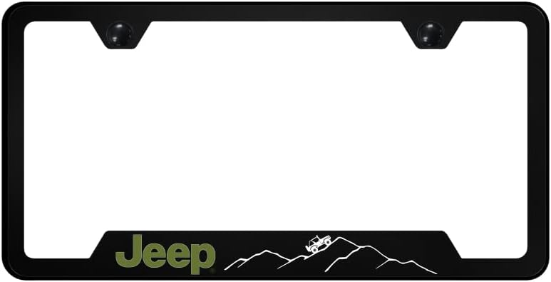 Au-TOMOTIVE GOLD, INC. Officially Licensed UV Print Logo on Black Polycarbonate Notched License Plate Frame for Jeep Mountain
