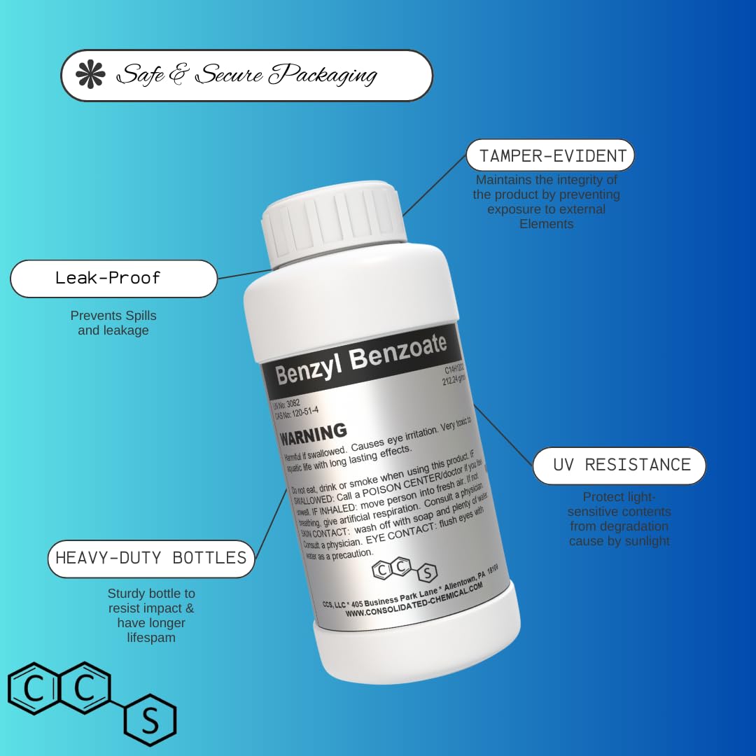 Benzyl Benzoate - USP Grade Perfect for Cosmetics, Hair & Scalp Products | Made in USA - 250mL (8 Fl Oz)