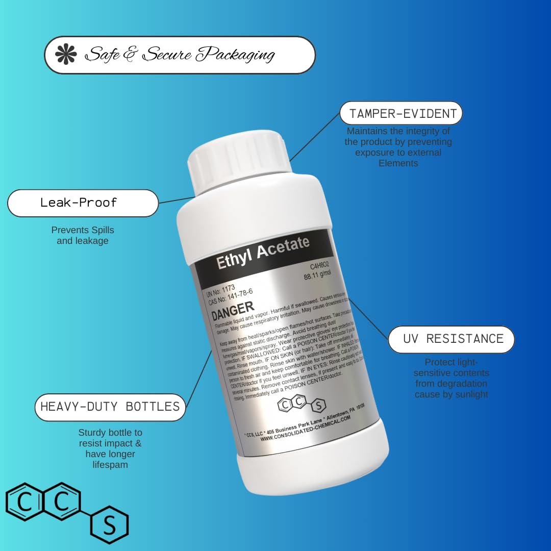 Premium Ethyl Acetate 99.5% Purity - 250mL (8 Fl Oz)