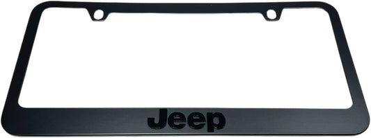 Jeep Stealth Blackout License Plate Frame - Black with Black Script Logo