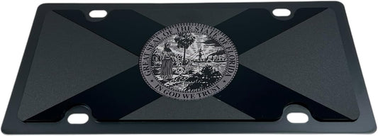 Eurosport Daytona- Compatible with -, Carbon Steel License Plate- Black Florida State Flag Matte Black/Black Opaque