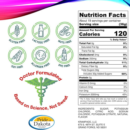 Electrolytes Powder Potassium Supplement - 2000 mg K+, >2X More Than Coconut Water | Cramp Relief and Prevention | Hydration Powder