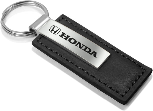 Au-Tomotive Gold, INC. Honda Logo Black Leather Key Chain Keychain Keyring, Official Licensed