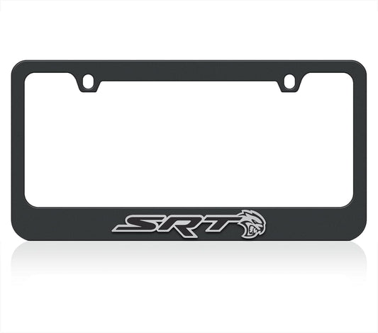 Eurosport Daytona- Compatible with -, Black License Plate Frame- SRT with Hellcat UV Direct Black on Mirror Acrylic