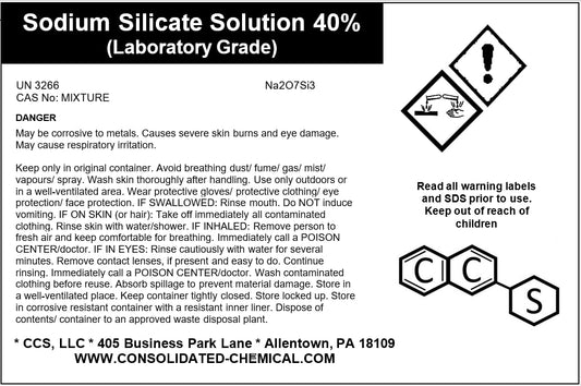 Sodium Silicate 40% Solution - New Tamper-Evident Sealed Bottles 1000mL (32 Fl Oz)