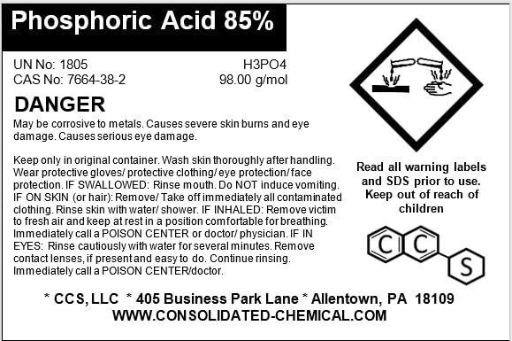 Phosphoric Acid 85% - High Purity Industrial Grade - Premium Multi-Purpose Use for Cleaning, Etching, Rust Removal, and More. (500mL)