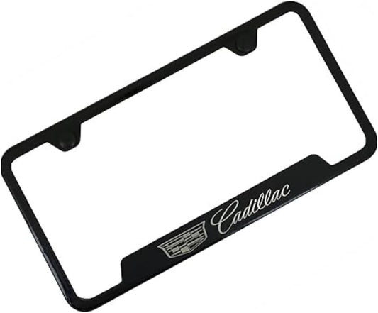 Au-TOMOTIVE GOLD INC. Officially Licensed Laser Etched Stainless Steel Cut-Out License Frame for Cadillac (Black)