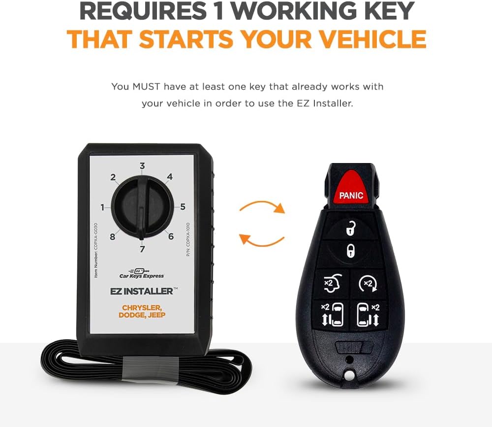 Simple Key Programmer & Key Fob for Select Chrysler, Dodge, Jeep, Ram, Volkswagen Vehicles (Interchangeable 5 & 7 Button keypads)