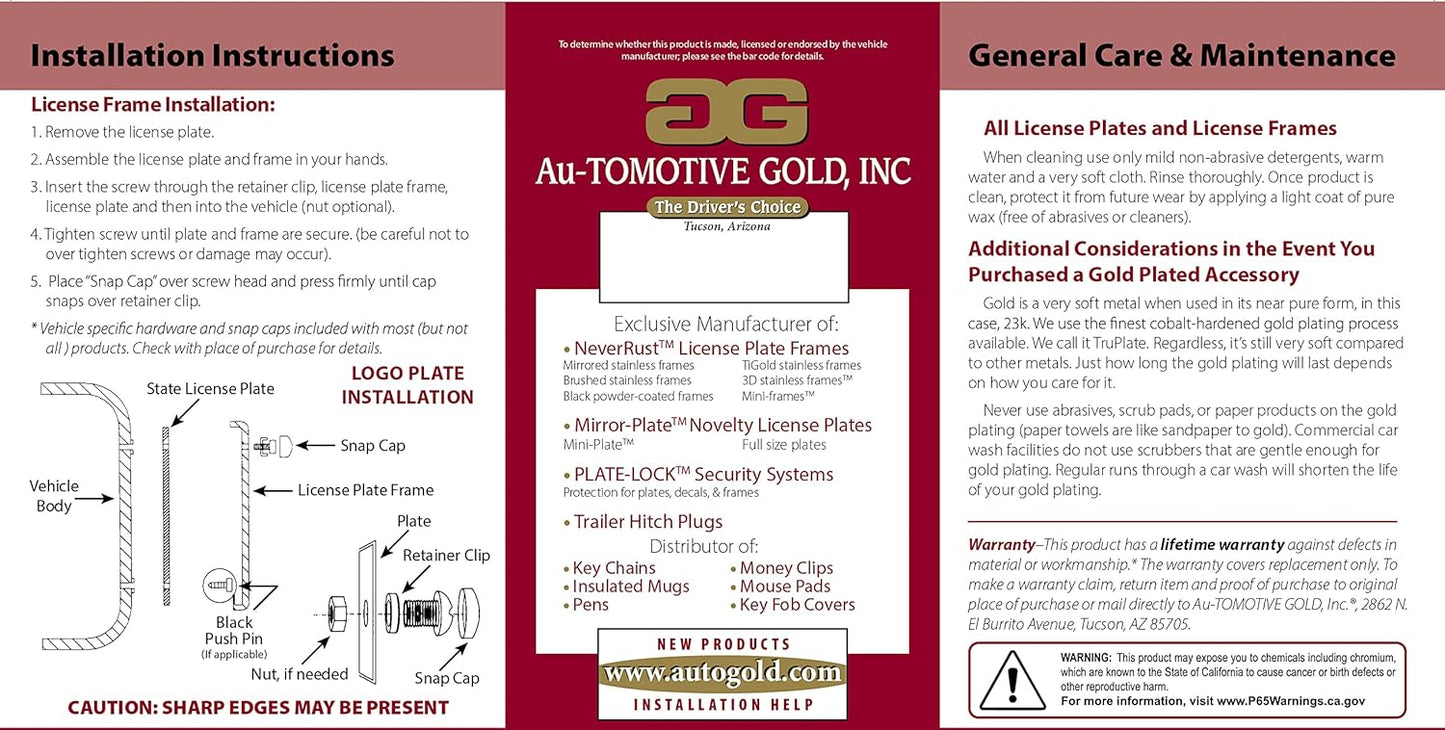Au-TOMOTIVE GOLD INC. Officially Licensed Laser Etched Stainless Steel Cut-Out License Frame for Cadillac (Black)