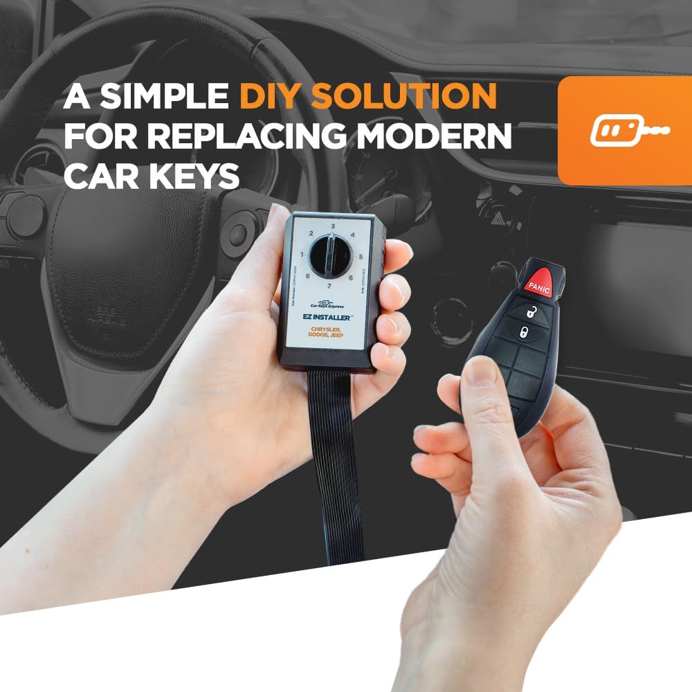 Car Keys Express Simple Key Programmer with Interchangeable 4 Button Keypad, Key Replacement Kit for Chrysler, Dodge, Jeep, Ram, and Volkswagen Vehicles