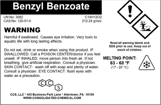 CCS CONSOLIDATED CHEMICAL & SOLVENTS Benzyl Benzoate 60ml (2 fl oz) High Purity Fragrance/Aroma Compound