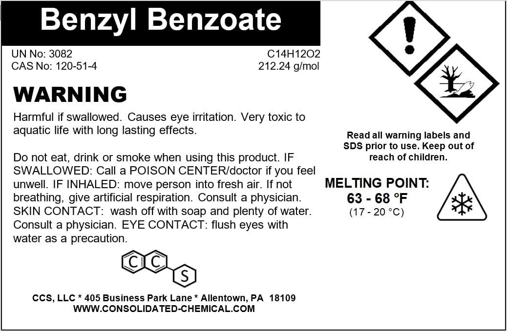 Benzyl Benzoate - USP Grade Perfect for Cosmetics, Hair & Scalp Products | Made in USA - 250mL (8 Fl Oz)