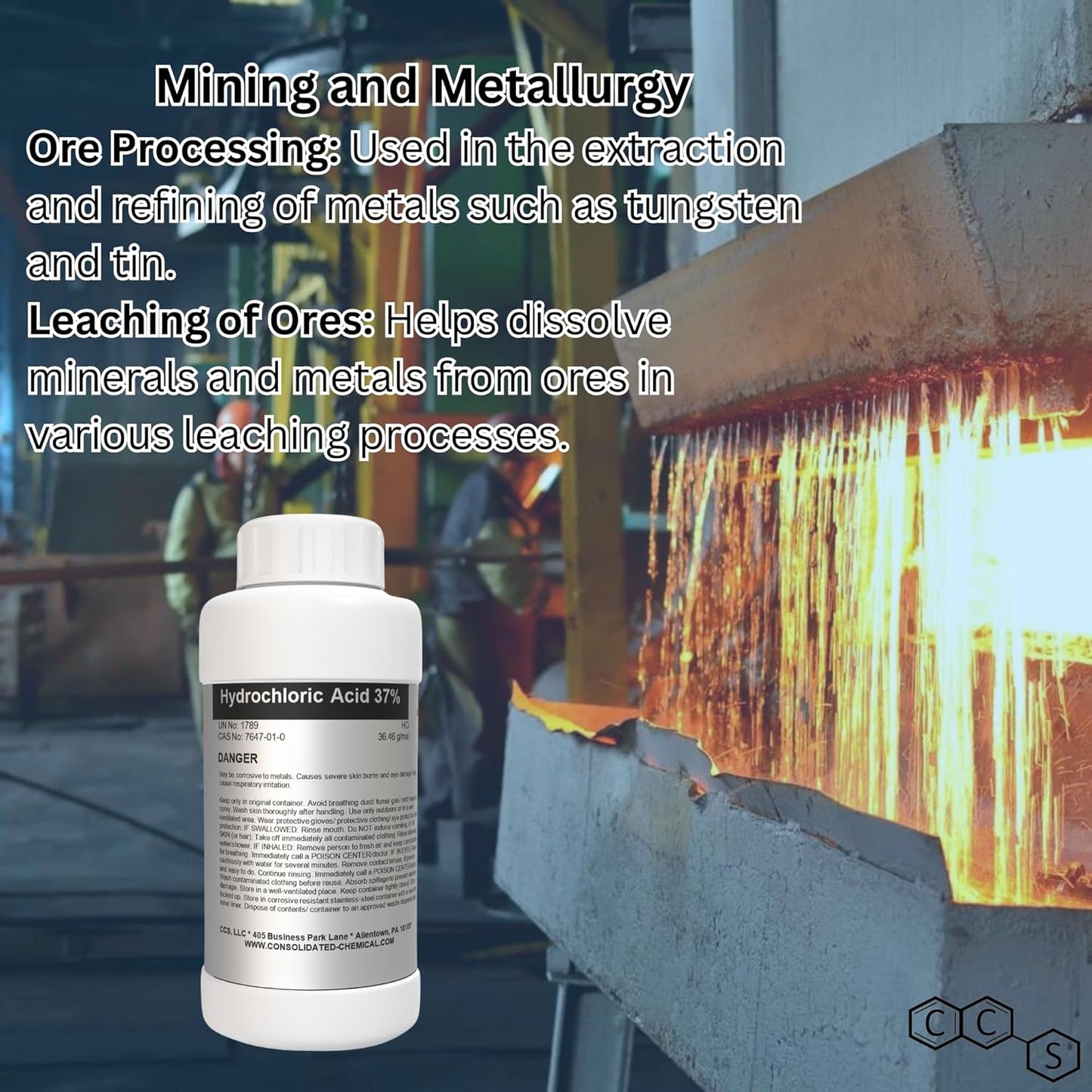 Hydrochloric Acid 37% Premium High Purity ACS Reagent Grade - New Tamper-Evident Sealed Bottles -1000mL (32oz)