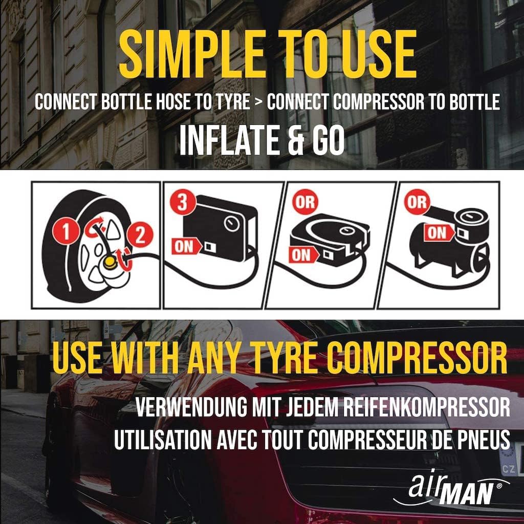 AIRMAN Tire Repair Sealant 450ml UNIBOTTLE - Tire Repair Sealant Can Be Used with Any Compressor