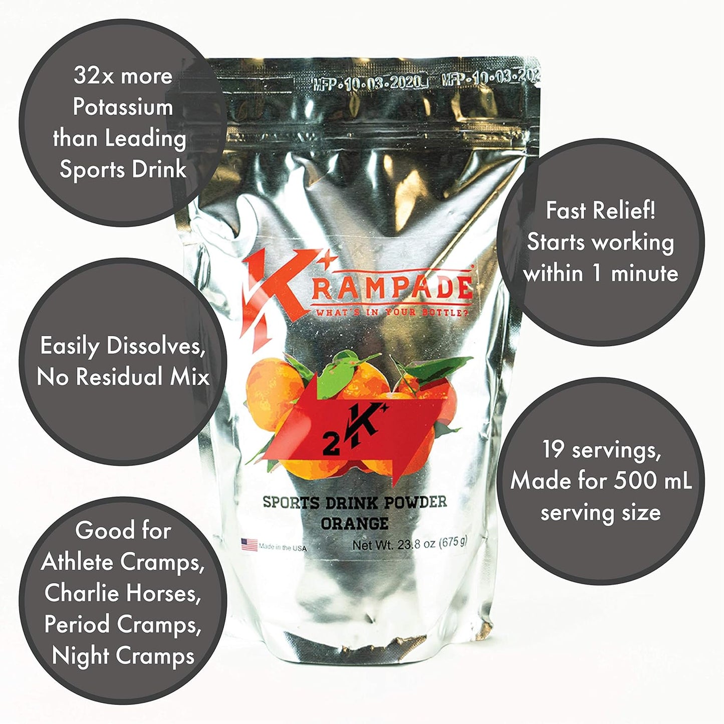 Electrolytes Powder Potassium Supplement - 2000 mg K+, >2X More Than Coconut Water | Cramp Relief and Prevention | Hydration Powder