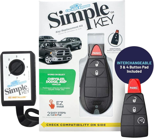 Car Keys Express Simple Key Programmer with Interchangeable 4 Button Keypad, Key Replacement Kit for Chrysler, Dodge, Jeep, Ram, and Volkswagen Vehicles