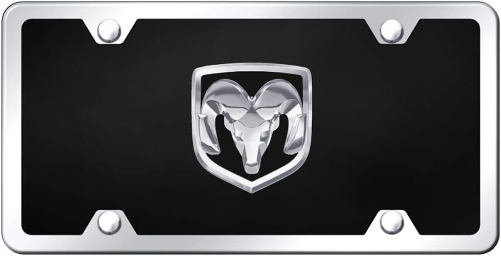 Au-Tomotive Gold, INC. Dodge RAM 3D Logo Black Acrylic License Plate with Chrome Frame Kit