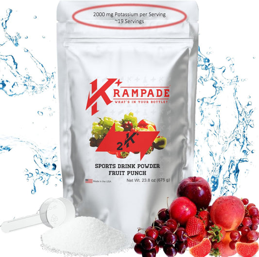 Electrolytes Powder Potassium Supplement - 2000 mg K+, >2X More Than Coconut Water | Cramp Relief and Prevention | Hydration Powder
