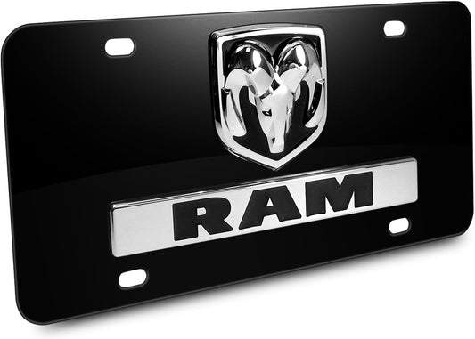Au-TOMOTIVE GOLD, INC. Officially Licensed Dual OEM Logo License Plate for RAM (Black)