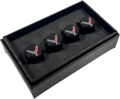 Eurosport Corvette C8 Logo Black Valve Stem Caps - Knurled
