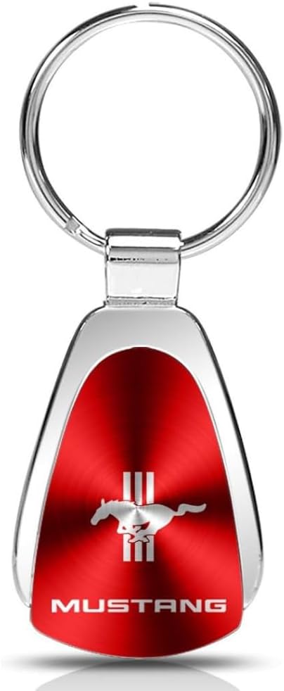 AU-TOMOTIVE GOLD, INC. Officially Licensed Red Teardrop Key Chain for Ford Mustang Tri-Bar