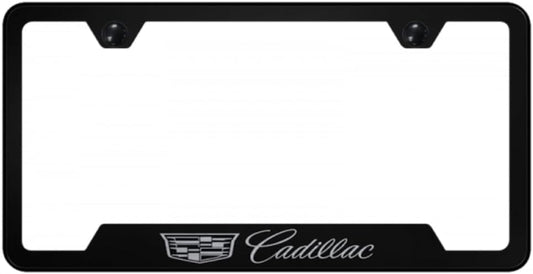 Au-TOMOTIVE GOLD INC. Officially Licensed Laser Etched Stainless Steel Cut-Out License Frame for Cadillac (Black)
