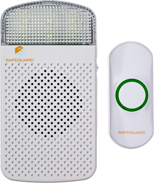 Safeguard Supply Wireless Doorbell Kit- 1000' Range Plug In Doorbell Ideal As Hearing Impaired Doorbell & Deaf Doorbell - Available 95dB Volume Setting & Attention Grabbing Flashing Doorbell Strobe
