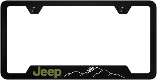 Au-TOMOTIVE GOLD, INC. Officially Licensed UV Print Logo on Black Polycarbonate Notched License Plate Frame for Jeep Mountain