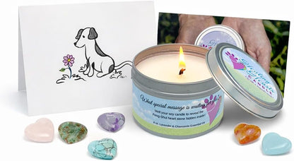 Pet Perennials Dog Memorial Candle – Healing Hearts Soy Wax with Hidden Keepsake Stone & Sympathy Card – Lavender Chamomile Pet Memorial Candle for Remembrance – Dog Condolences Gift for Loss