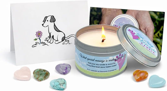 Pet Perennials Dog Memorial Candle – Healing Hearts Soy Wax with Hidden Keepsake Stone & Sympathy Card – Lavender Chamomile Pet Memorial Candle for Remembrance – Dog Condolences Gift for Loss