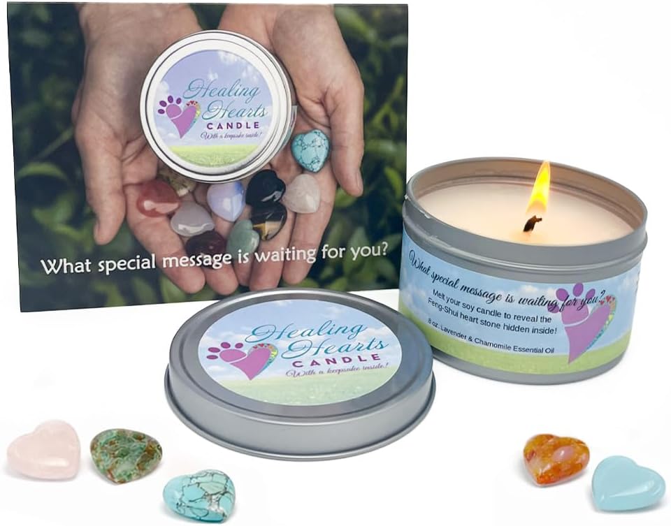 Pet Perennials Healing Hearts Pet Memorial Candle – Soy Wax with Hidden Keepsake Stone – Lavender Chamomile Scent for Grief – Sympathy Gift for Bereavement & Remembrance
