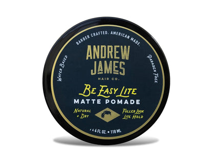 ANDREW JAMES Matte Pomade 4 Ounce | BE EASY LITE | Natural Matte Look| Medium Hold Pomade | Sulfate Free | Provides A Fuller Look For Your Hair | Made For Men And Women