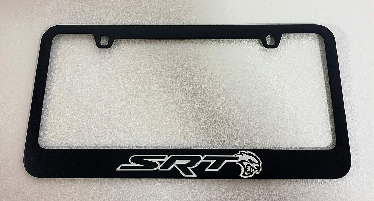 Eurosport Daytona- Compatible with -, Black License Plate Frame- SRT with Hellcat UV Direct Black on Mirror Acrylic
