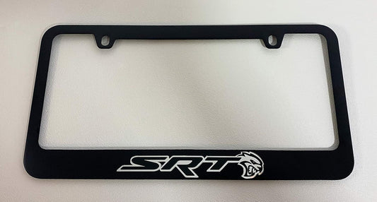 Eurosport Daytona- Compatible with -, Black License Plate Frame- SRT with Hellcat UV Direct Black on Mirror Acrylic