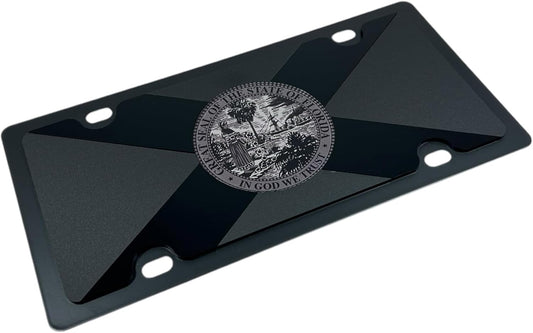 Eurosport Daytona- Compatible with -, Carbon Steel License Plate- Black Florida State Flag Matte Black/Black Opaque