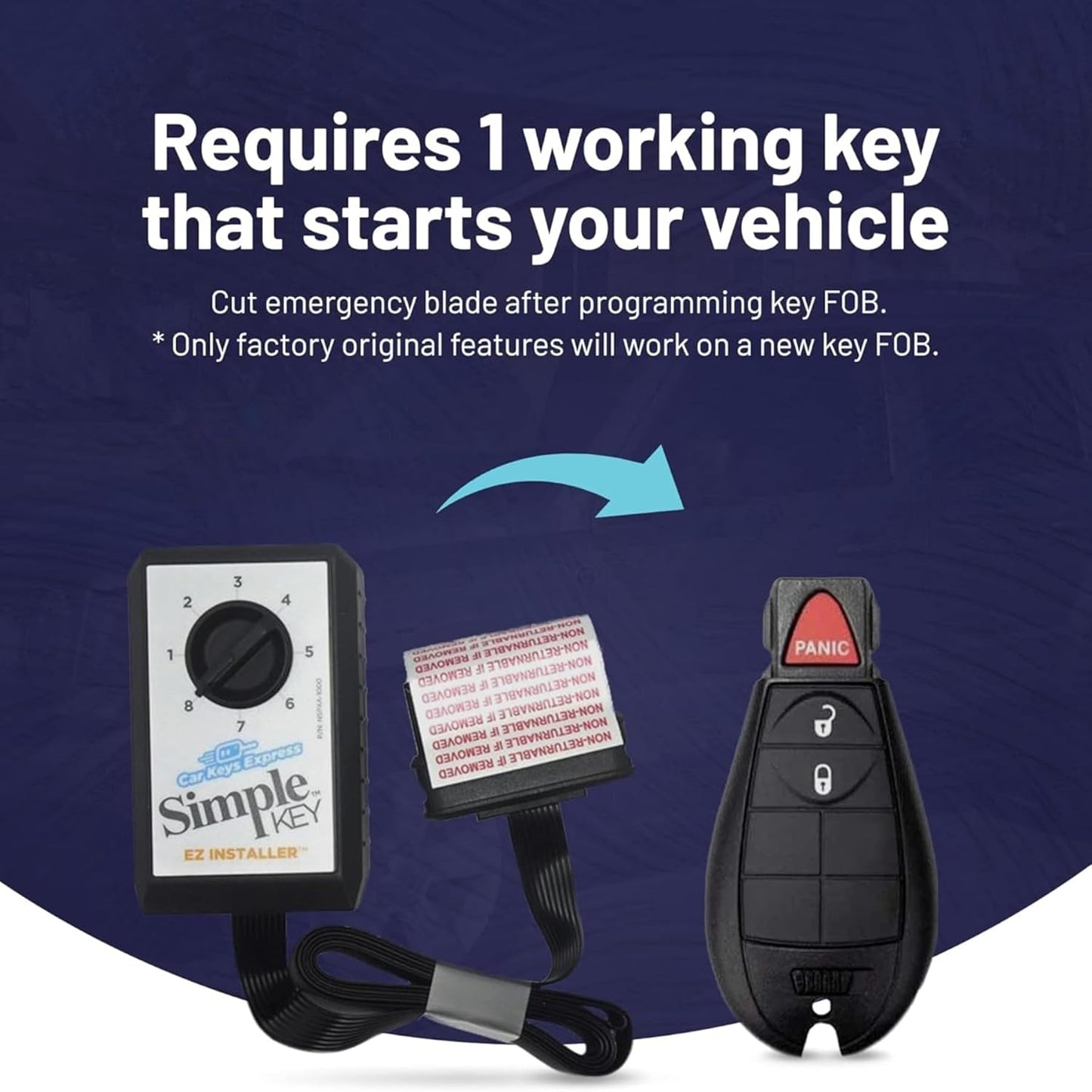Car Keys Express Simple Key Programmer with Interchangeable 4 Button Keypad, Key Replacement Kit for Chrysler, Dodge, Jeep, Ram, and Volkswagen Vehicles