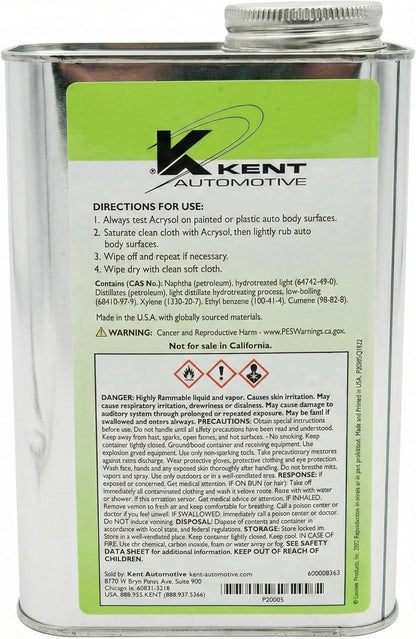 Kent ACRYSOL Body Solvent, Professional-Grade Surface Cleaner for Automotive Paint Prep – Fast-Acting Wax, Grease & Adhesive Remover, 1 Qt
