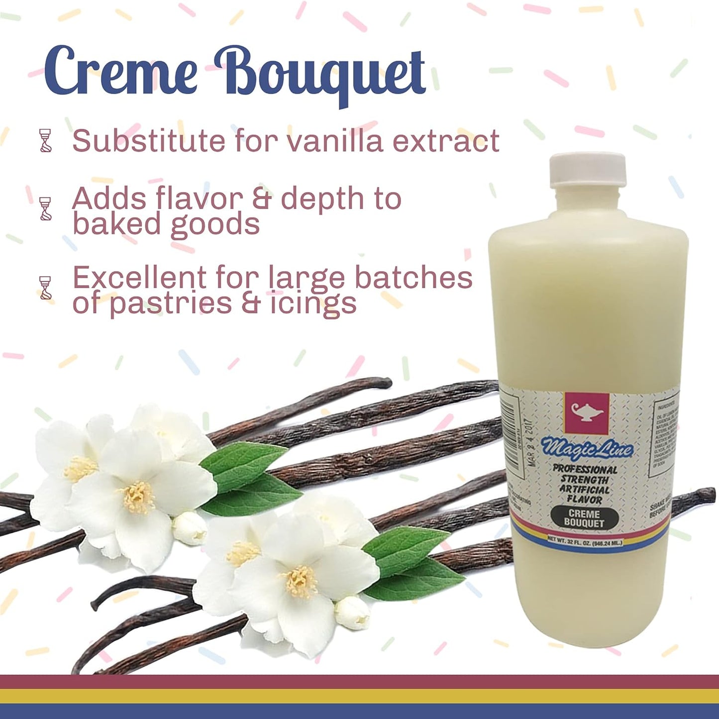 Parrish Magic Line Creme Bouquet Flavoring Oil for Baking – Premium Baking Extract Replaces Vanilla Flavor Extracts (32 oz)