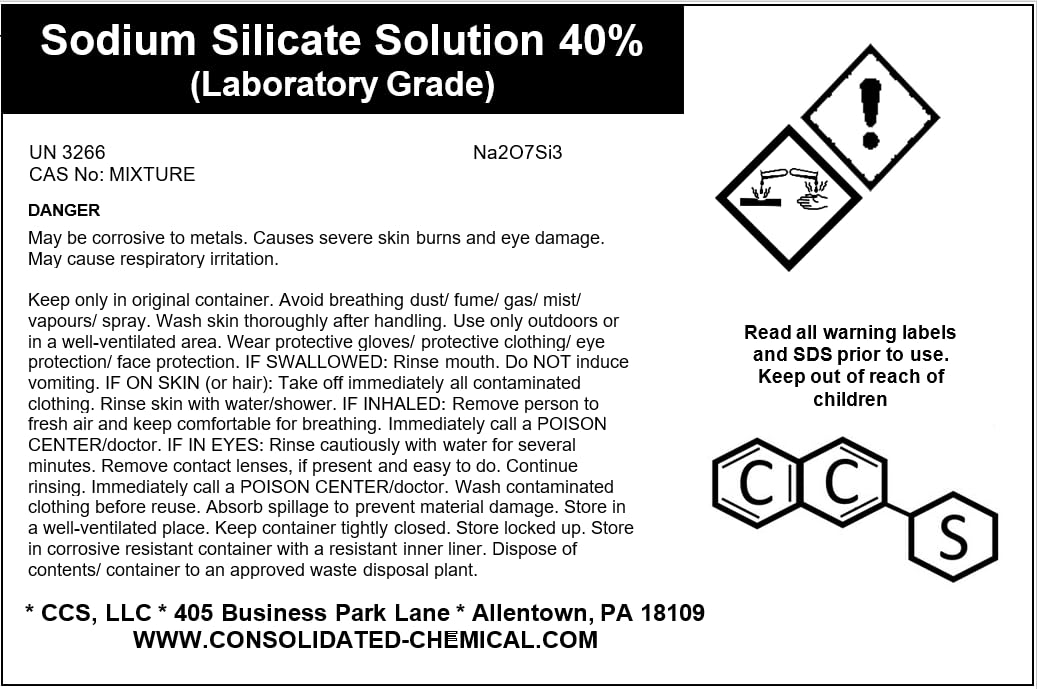 Sodium Silicate 40% Solution - New Tamper-Evident Sealed Bottles 1000mL (32 Fl Oz)