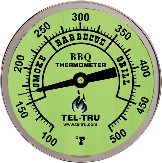 Tel-Tru BQ300 Barbecue Thermometer, 3 inch Glow dial with Zones, 4 inch stem, 100/500 Degrees F