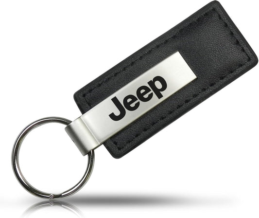 Au-Tomotive Gold, Inc. Leather Key Fob Compatible with Jeep (Black)