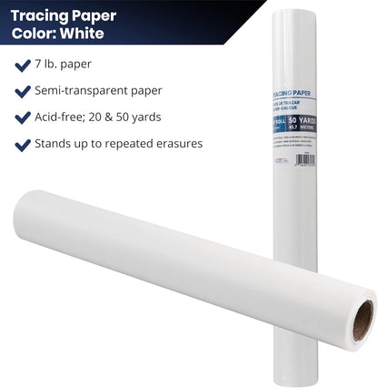 Pacific Arc Tracing Paper Roll, White, 36 Inch X 50 Yard Roll