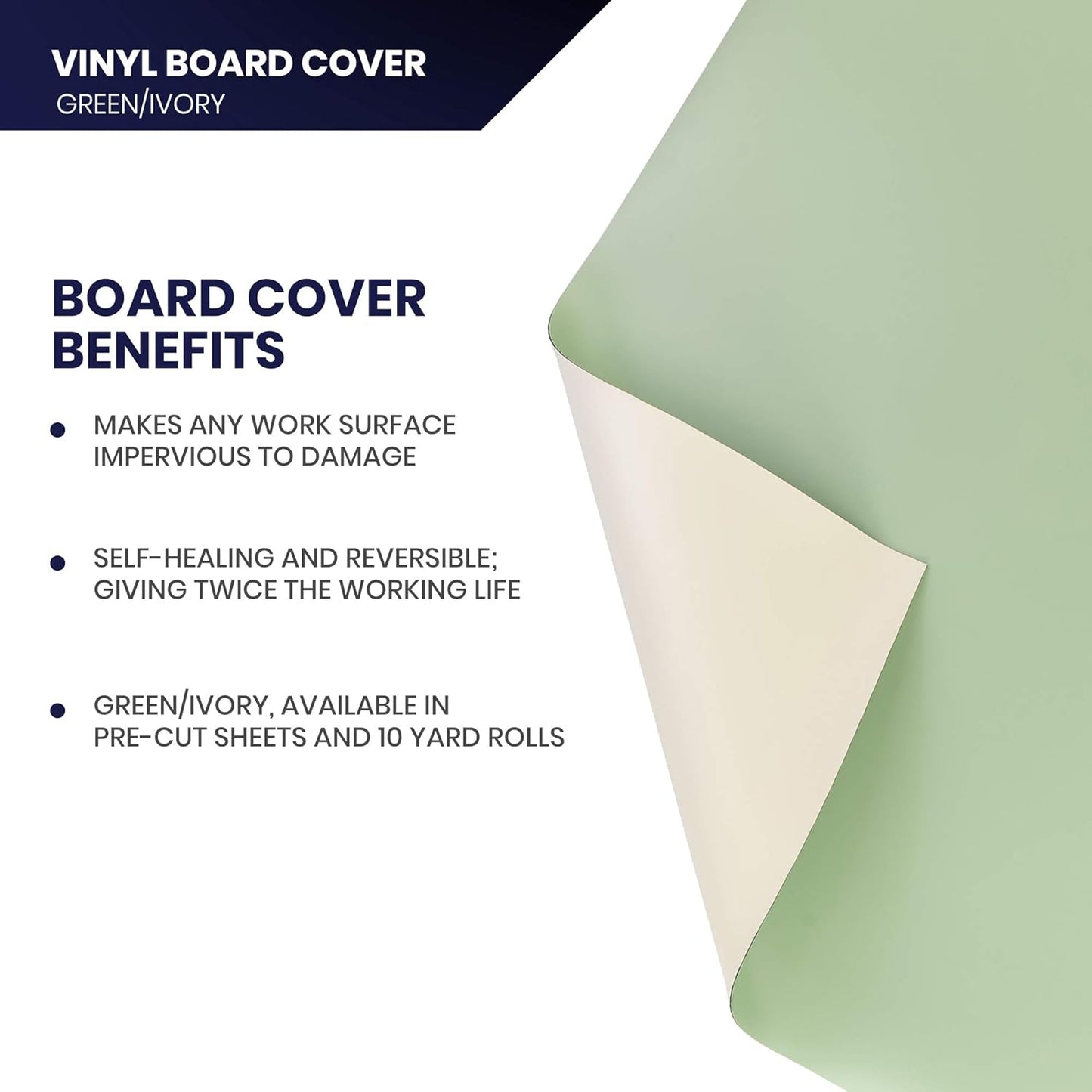 Pacific Arc Vinyl Board Cover. Self Healing and Stain Resistant Green/Ivory Sheet, 23 inches by 31 inches