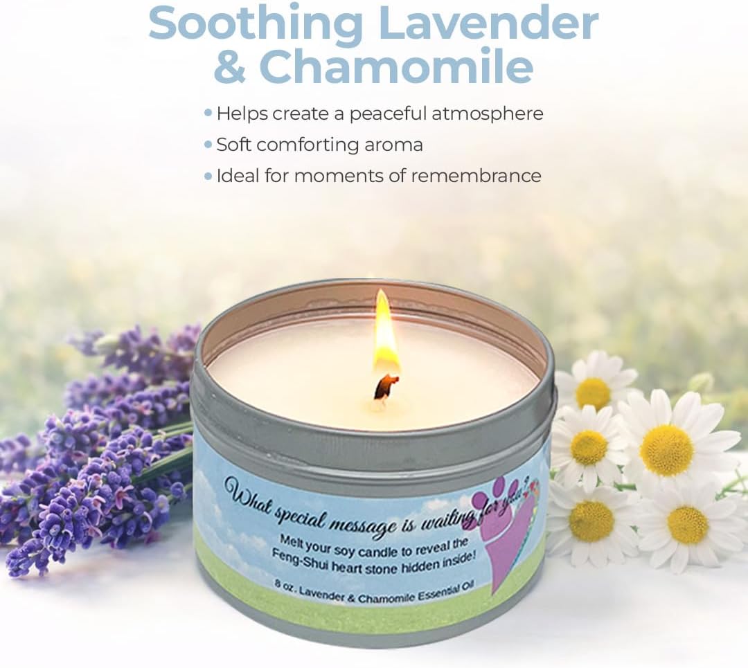 Pet Perennials Healing Hearts Pet Memorial Candle – Soy Wax with Hidden Keepsake Stone – Lavender Chamomile Scent for Grief – Sympathy Gift for Bereavement & Remembrance