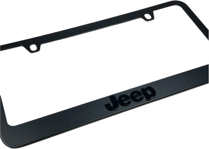 Jeep Stealth Blackout License Plate Frame - Black with Black Script Logo