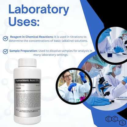 Hydrochloric Acid 37% Premium High Purity ACS Reagent Grade - New Tamper-Evident Sealed Bottles -1000mL (32oz)