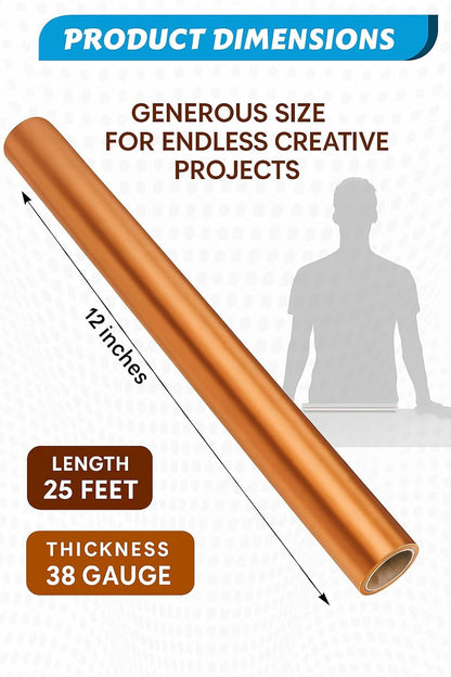 38 Gauge Aluminum Foil - 12 Inches x 25 Feet - Copper Roll Only