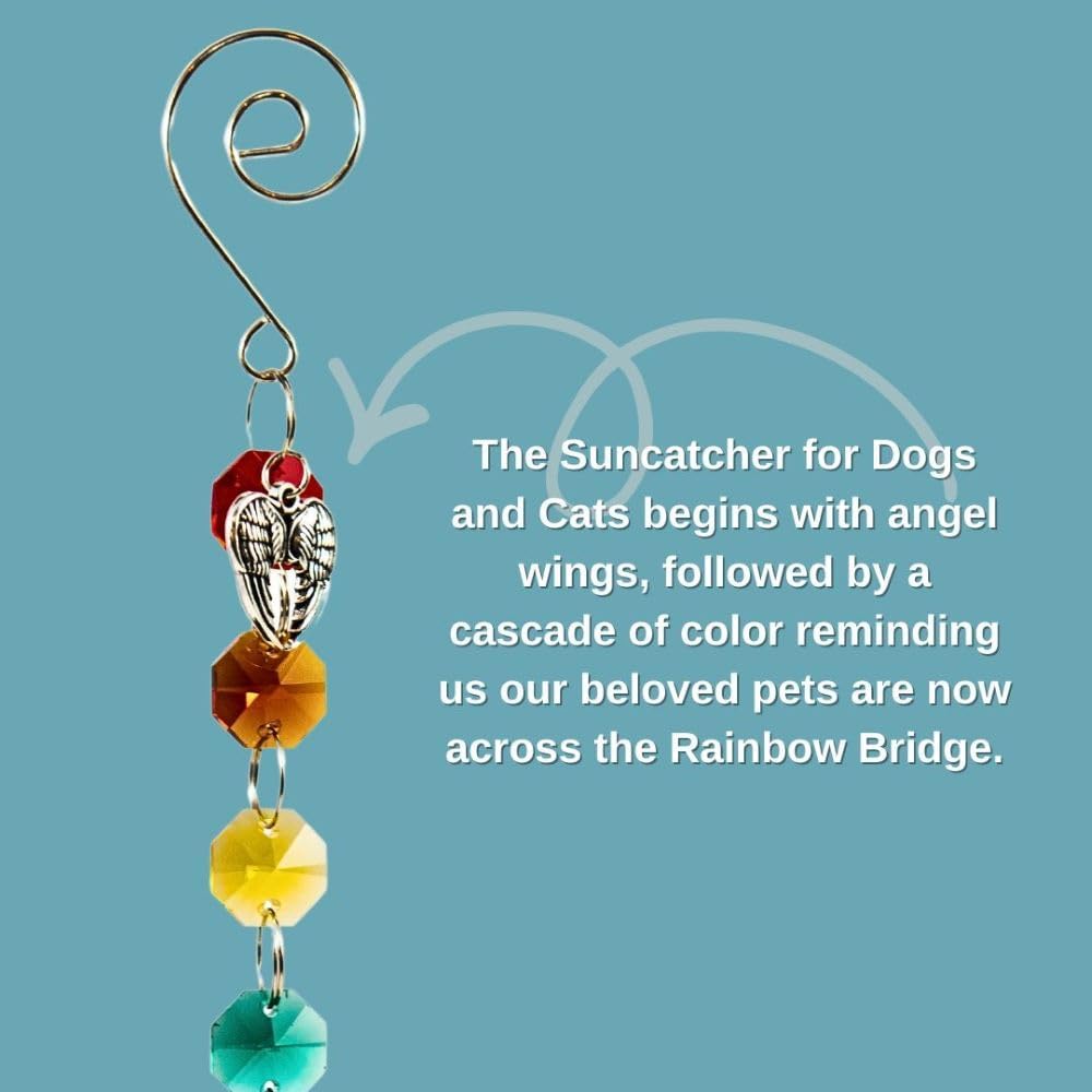 Pet Perennials Pet Memorial Suncatcher – Crystal Rainbow Prism with Angel Wings & Paw Print Charm – Cat and Dog Loss Gifts for Window Display – Memorial Ornament for Remembrance